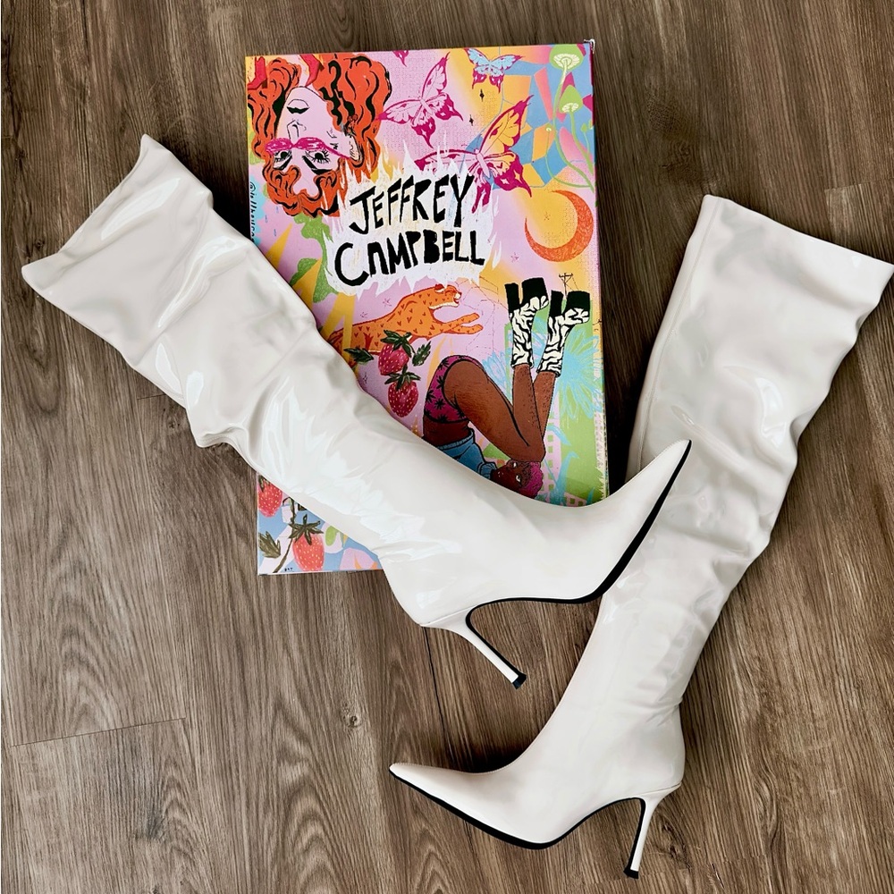 Jeffrey Campbell White Patent Over-the-Knee Stiletto Boots